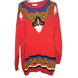 Vtg 80s 90s Women's Sweater B.I.B SML Sport 3XL Red Ugly Long Sleeve Retro